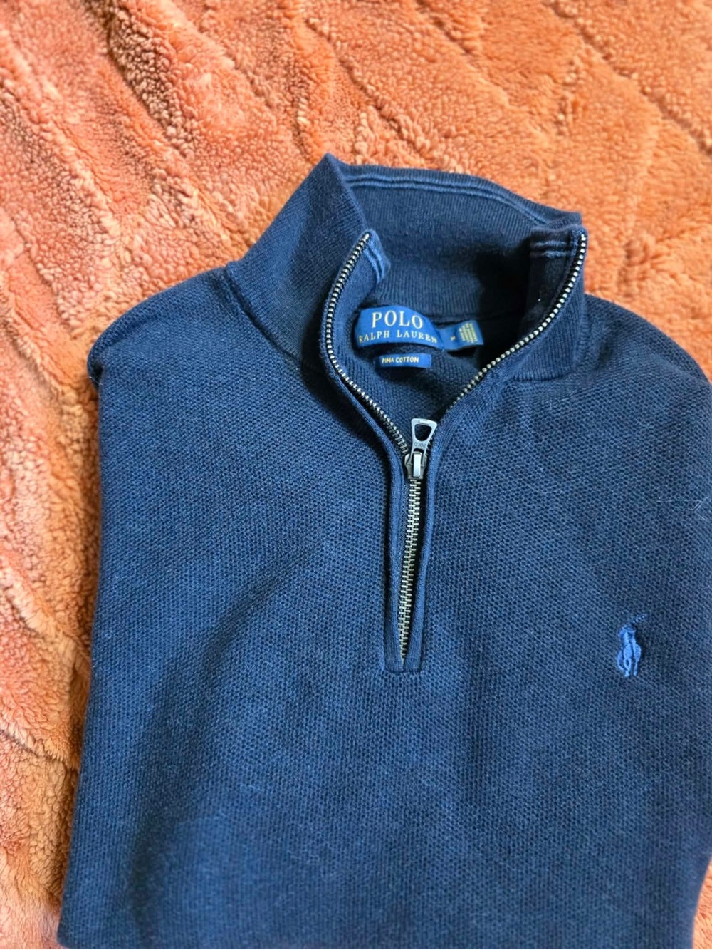 Polo by Ralph Lauren Navy Quarter-Zip Cotton Knit Sweater